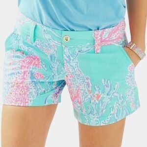 Lilly Pulitzer Callahan Shorts Size 4 Minty Fresh Blue Pink‎ Coral Print